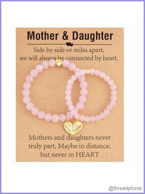 Matching Heart Charm Bracelet Set Mother Daughter Natural Stone Stretchy